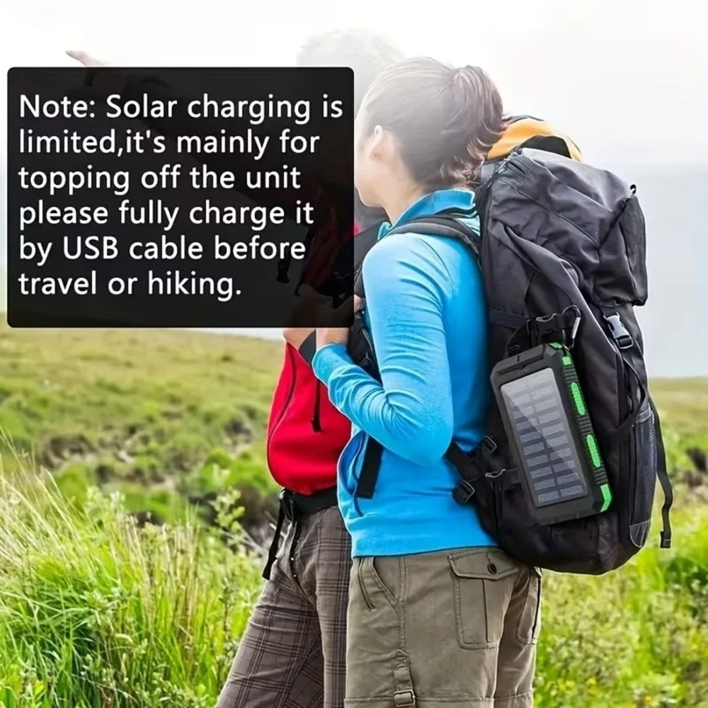 10000mAh Solar Power Bank Fast Charging Dual USB Portable Charger LED Flashlight